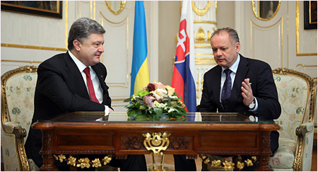 16.11.2014 - Prezident SR Andrej Kiska na bilaterlnom rokovan s ukrajinskm prezidentom Petrom Poroenkom 