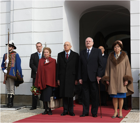 15.4.2011 - Taliansky prezident Giorgio Napolitano s manelkou na oficilnej nvteve Slovenska