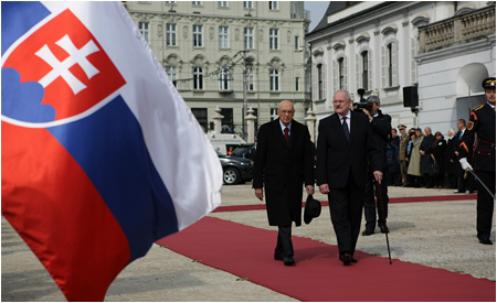 15.4.2011 - Taliansky prezident Giorgio Napolitano s manelkou na oficilnej nvteve Slovenska