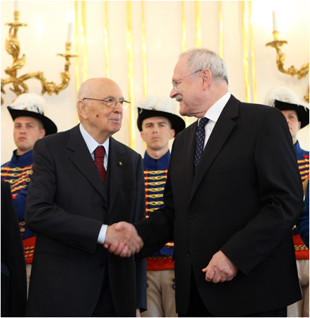 15.4.2011 - Taliansky prezident Giorgio Napolitano s manelkou na oficilnej nvteve Slovenska