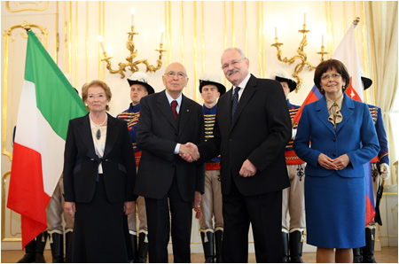 15.4.2011 - Taliansky prezident Giorgio Napolitano s manelkou na oficilnej nvteve Slovenska