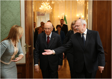 15.4.2011 - Taliansky prezident Giorgio Napolitano s manelkou na oficilnej nvteve Slovenska