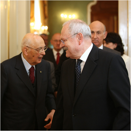 15.4.2011 - Taliansky prezident Giorgio Napolitano s manelkou na oficilnej nvteve Slovenska