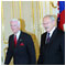 President Ivan Gaparovi with former USA astronaut Eugen Andrew Cernan, who was one of the first to walk on the Moon and whose roots go back to Slovakia, Bratislava, the Presidential Palace, 27 September 2004 [new window]