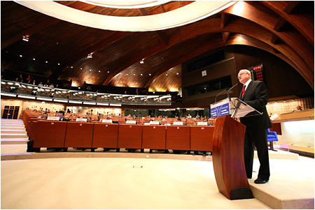 President of the Slovak Republic delivers a speech at the plenary session of the Council of Europe Parliamentary Assembly in Strasbourg