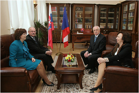 Czech President and his spouse arrived in Slovakia today for the first official visit following the re-election of Vclav Klaus as head of state